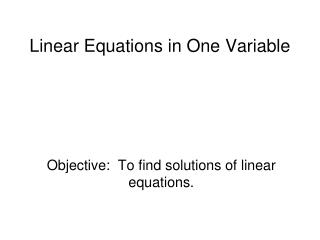 Linear Equations in One Variable