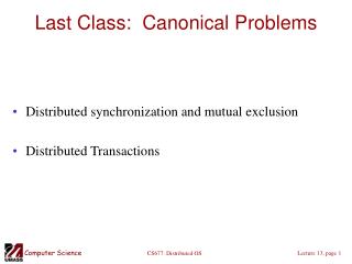 Last Class: Canonical Problems