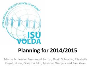 Planning for 2014/2015
