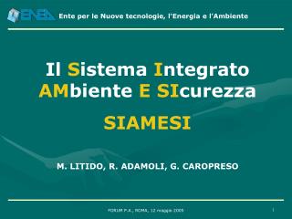 Il S istema I ntegrato AM biente E SI curezza SIAMESI M. LITIDO, R. ADAMOLI, G. CAROPRESO