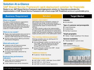 Solution At-a-Glance SAP Shared Service Framework rapid-deployment solution for financials