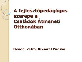 A fejlesztőpedagógus szerepe a Családok Átmeneti Otthonában