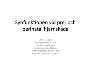 Synfunktionen vid pre- och perinatal hjärnskada