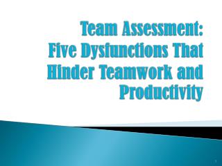 Team Assessment: Five Dysfunctions That Hinder Teamwork and Productivity