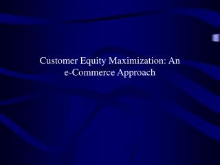Customer Equity Maximization: An e-Commerce Approach