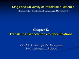 Chapter 12 Translating Expectations to Specifications