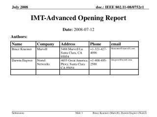 IMT-Advanced Opening Report