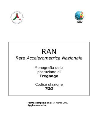 RAN Rete Accelerometrica Nazionale Monografia della postazione di Tregnago Codice stazione TGG