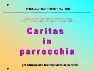 FORMAZIONE COORDINATORI LABORATORI DIOCESANI PROMOZIONE E ACCOMPAGNAMENTO CARITAS PARROCCHIALI