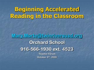 Beginning Accelerated Reading in the Classroom