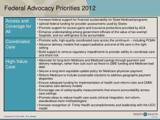 Federal Advocacy Priorities 2012