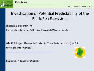 Investigation of Potential Predictability of the Baltic Sea Ecosystem