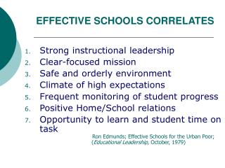 EFFECTIVE SCHOOLS CORRELATES