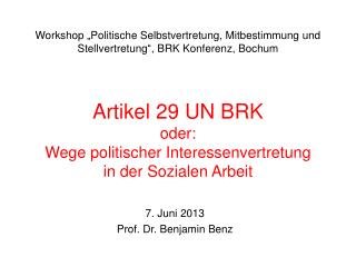 Artikel 29 UN BRK oder: Wege politischer Interessenvertretung in der Sozialen Arbeit