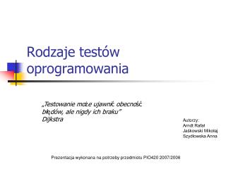 Rodzaje testów oprogramowania