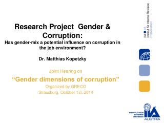 Joint Hearing on “Gender dimensions of corruption” Organized by GRECO