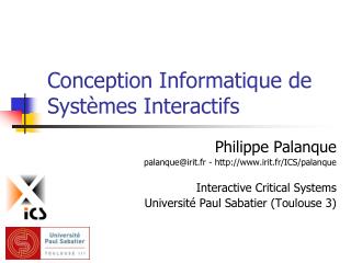Conception Informatique de Systèmes Interactifs