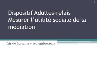 Dispositif Adultes-relais Mesurer l’utilité sociale de la médiation