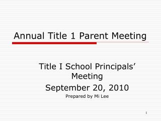 Annual Title 1 Parent Meeting