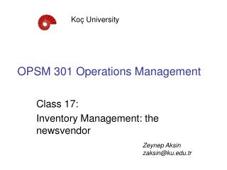 OPSM 301 Operations Management