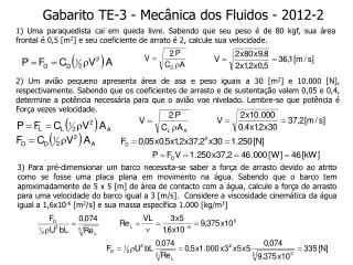 Gabarito TE-3 - Mecânica dos Fluidos - 2012-2