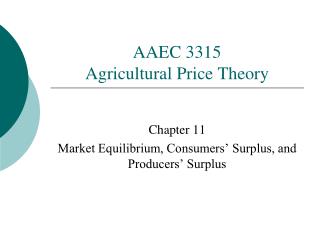 AAEC 3315 Agricultural Price Theory