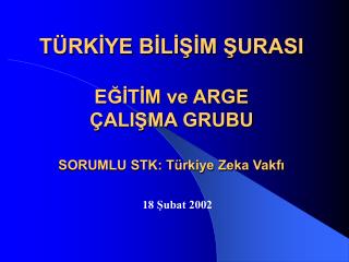 TÜRKİYE BİLİŞİM ŞURASI EĞİTİM ve ARGE ÇALIŞMA GRUBU SORUMLU STK: Türkiye Zeka Vakfı