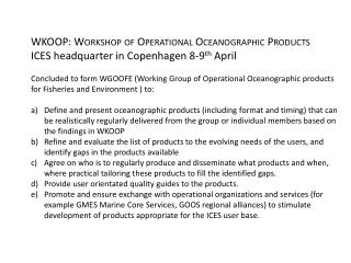 WKOOP: Workshop of Operational Oceanographic Products