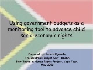 Using government budgets as a monitoring tool to advance child socio-economic rights