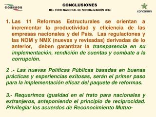 CONCLUSIONES DEL FORO NACIONAL DE NORMALIZACIÓN 2014