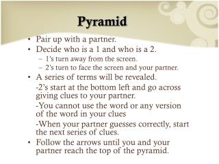 Pair up with a partner. Decide who is a 1 and who is a 2. 1’s turn away from the screen.