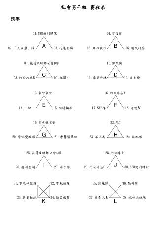 社會男子組 賽程表 預賽