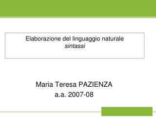 Elaborazione del linguaggio naturale sintassi