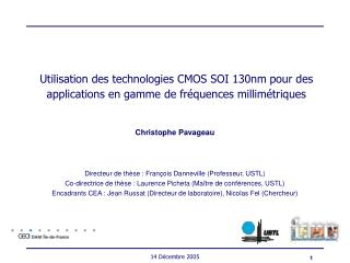 Christophe Pavageau Directeur de thèse : François Danneville (Professeur, USTL)