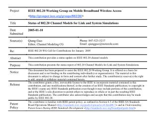 Status of 802.20 Channel Models