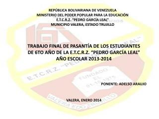 REPÚBLICA BOLIVARIANA DE VENEZUELA MINISTERIO DEL PODER POPULAR PARA LA EDUCACIÓN