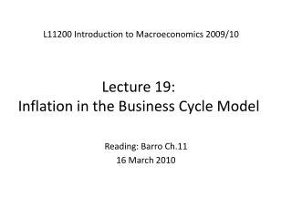 Lecture 19: Inflation in the Business Cycle Model