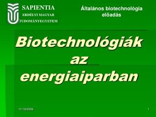 Biotechnol ó gi ák az energiaiparban
