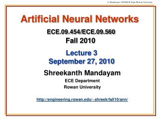 Artificial Neural Networks ECE.09.454/ECE.09.560 Fall 2010