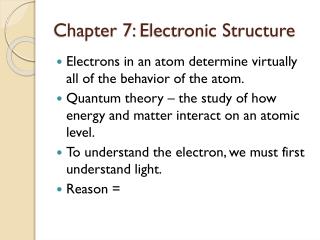 Chapter 7: Electronic Structure