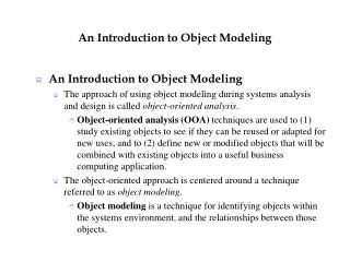 An Introduction to Object Modeling