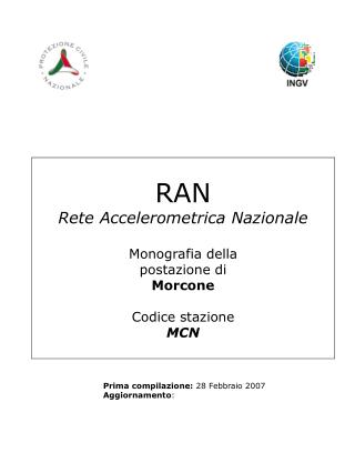 RAN Rete Accelerometrica Nazionale Monografia della postazione di Morcone Codice stazione MCN