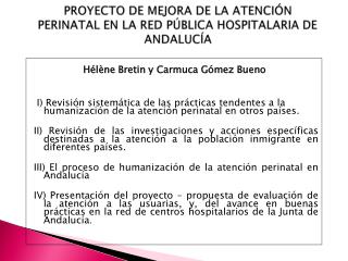 PROYECTO DE MEJORA DE LA ATENCIÓN PERINATAL EN LA RED PÚBLICA HOSPITALARIA DE ANDALUCÍA