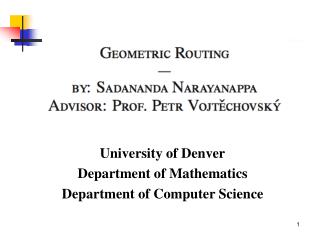 University of Denver Department of Mathematics Department of Computer Science