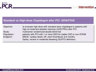 Standard vs High-dose Clopidogrel after PCI: GRAVITAS