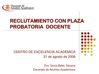 RECLUTAMIENTO CON PLAZA PROBATORIA DOCENTE