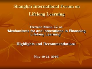 Shanghai International Forum on Lifelong Learning