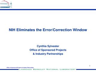 NIH Eliminates the Error/Correction Window