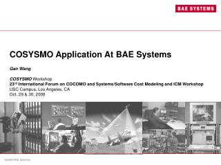 COSYSMO Application At BAE Systems