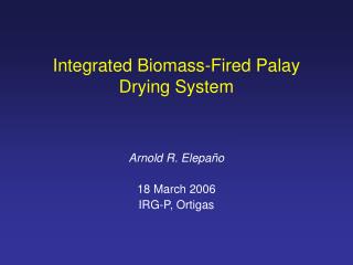 Integrated Biomass-Fired Palay Drying System